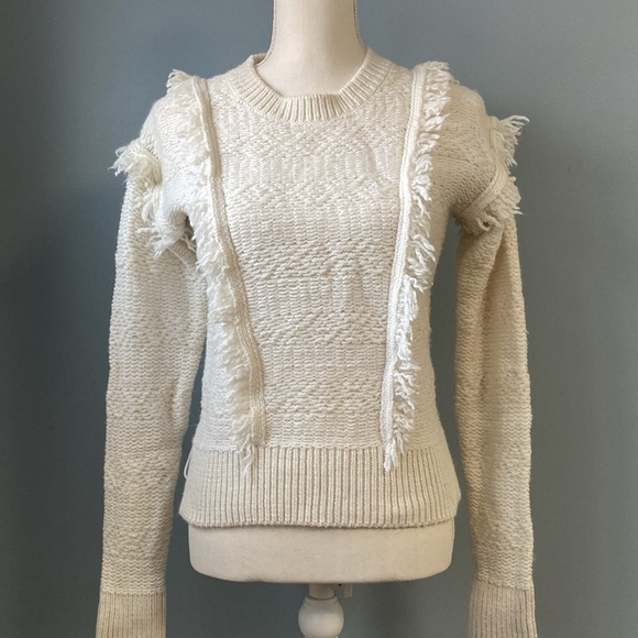 Women’s Gap Off-White Wool Blend Fringe Crew Neck Sweater wool blend - Picture 1 of 9